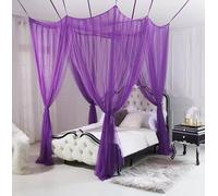 BK&MF 4 Opening Ceiling Hanging Bed Canopy, No-Installation Mosquito Net for Bed, Romantic Breathable Mesh for Bedroom Decoration, Fits Full/Queen/King Beds,Purple,180cm (76") King