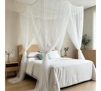 BK&MF 4 Opening Ceiling Hanging Bed Canopy, No-Installation Mosquito Net for Bed, Romantic Breathable Mesh for Bedroom Decoration, Fits Full/Queen/King Beds,White,150cm(60") Queen