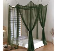 BK&MF 4 Opening Ceiling Hanging Bed Canopy, No-Installation Mosquito Net for Bed, Romantic Breathable Mesh for Bedroom Decoration, Fits Full/Queen/King Beds,Green,180cm (76") King