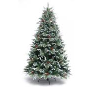 BK&MF 7.8Ft Snow Flocked Christmas Tree with Pinecones, PE Realistic Artificial Xmas Tree Hinged Metal Stand with Easy Assembly for Indoor Outdoor Decor,Green,240cm(7.8Ft)