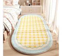 BK&MF Modern Colorful Geometric Faux Cashmere Bedside Rug, Oval Non-Slip Washable Floor Mat, Soft Plush Printed Carpet for Bedroom Kids Room,D Oval,80x180cm(31x71inch)