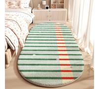 BK&MF Modern Colorful Geometric Faux Cashmere Bedside Rug, Oval Non-Slip Washable Floor Mat, Soft Plush Printed Carpet for Bedroom Kids Room,C Oval,60x180cm(24x71inch)