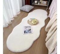 BK&MF Modern Faux Rabbit Fur Bedside Area Rugs,Irregular Shape Soft Fluffy Indoor Floor Carpets Non Slip Washable Entryway Throw Rugs for Bedroom Bay Window,White,70x240cm(28x94inch)