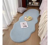 BK&MF Modern Faux Rabbit Fur Bedside Area Rugs,Irregular Shape Soft Fluffy Indoor Floor Carpets Non Slip Washable Entryway Throw Rugs for Bedroom Bay Window,Blue,80x180cm(31x71inch)