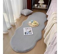BK&MF Modern Faux Rabbit Fur Bedside Area Rugs,Irregular Shape Soft Fluffy Indoor Floor Carpets Non Slip Washable Entryway Throw Rugs for Bedroom Bay Window,Gray,90x250cm(35x98inch)