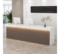 BK&MF Modern Front Desk with LED, Checkout Counter, Retail Counter with Drawer Storage Customizable Logo Perfect for Professional Spaces,A,200x60x80cm(79x24x31inch)