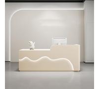 BK&MF Modern Reception Desk with Cable Grommet,White Front Table Equipped with Drawers Open Shelves Front Counter Table for Lobbies, Salons, Retail,C,150x60x100cm(59x24x39inch)