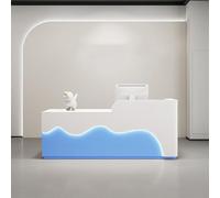 BK&MF Modern Reception Desk with Cable Grommet,White Front Table Equipped with Drawers Open Shelves Front Counter Table for Lobbies, Salons, Retail,J,150x60x100cm(59x24x39inch)