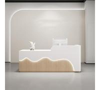 BK&MF Modern Reception Desk with Cable Grommet,White Front Table Equipped with Drawers Open Shelves Front Counter Table for Lobbies, Salons, Retail,H,150x60x100cm(59x24x39inch)