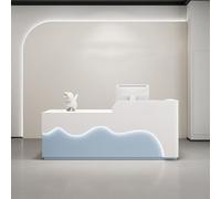 BK&MF Modern Reception Desk with Cable Grommet,White Front Table Equipped with Drawers Open Shelves Front Counter Table for Lobbies, Salons, Retail,G,150x60x100cm(59x24x39inch)