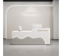 BK&MF Modern Reception Desk with Cable Grommet,White Front Table Equipped with Drawers Open Shelves Front Counter Table for Lobbies, Salons, Retail,D,150x60x100cm(59x24x39inch)