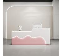 BK&MF Modern Reception Desk with Cable Grommet,White Front Table Equipped with Drawers Open Shelves Front Counter Table for Lobbies, Salons, Retail,F,150x60x100cm(59x24x39inch)