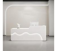 BK&MF Modern Reception Desk with Cable Grommet,White Front Table Equipped with Drawers Open Shelves Front Counter Table for Lobbies, Salons, Retail,A,150x60x100cm(59x24x39inch)