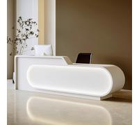 BK&MF Modern Reception Desk with Counter,White Front Counter Table with LED Lights Checkout Counter Drawer Storage Customizable Logo for Salon Lobby,C,Left Cabinet 71x24x39inch