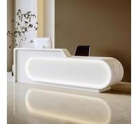 BK&MF Modern Reception Desk with Counter,White Front Counter Table with LED Lights Checkout Counter Drawer Storage Customizable Logo for Salon Lobby,A,Left Cabinet 71x24x39inch