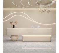 BK&MF Modern Reception Desk with LED Lights, 55-79 Inch White Checkout Counter Drawer Storage Customizable Logo for Salon Lobby,D,160x60x100cm(63x24x39inch)