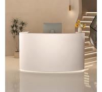 BK&MF Modern White Reception Desk with Counter,Small Arc-Shaped Retail Counter Checkout Counter with LED Lights Drawer Storage for Lobbies, Salons, Retail,A,60x50x100cm(24x20x39inch)