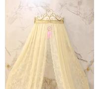 BK&MF Princess Lace Bed Canopy with Metal Crown, Pink Hanging Drape Netting, Easy Install Bed Drapes for Girls Room, Kids Reading Nook & Bedroom Decor,Yellow