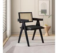 BK&MF Rattan Folding Dining Chair,Solid Wood Armchair with Padded Seat & Ergonomic Back, Retro Woven Chair Space Saving for Kitchen, Dining Room, Office,A,51x54x82cm(20x21x32inch)