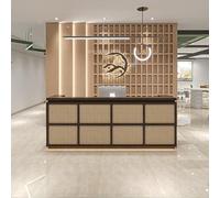 BK&MF Retro Reception Desk with Counter,Front Counter Table with Storage and Cable Grommet Open Shelves for Lobbies, Salons, Retail,A,120x60x100cm(47x24x39inch)