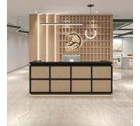 BK&MF Retro Reception Desk with Counter,Front Counter Table with Storage and Cable Grommet Open Shelves for Lobbies, Salons, Retail,C,150x60x100cm(59x24x39inch)