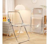 BK&MF Set of 2 Modern Transparent Folding Chairs, Portable Stackable Dining Chairs with Metal Frame, Lounge Event Chair Armless Chair for Kitchen, Office,D,17.7x16.9x29.5