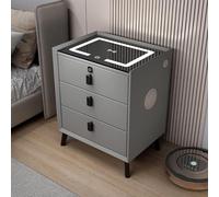 BK&MF Smart Bedside Table with LED Light,Smart Nightstand with Fingerprint Lock and Speaker,Minimalist Wood Bedside Table Wireless Charging for Bedroom,A,45x40x59cm(18x16x23inch)