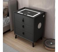 BK&MF Smart Bedside Table with LED Light,Smart Nightstand with Fingerprint Lock and Speaker,Minimalist Wood Bedside Table Wireless Charging for Bedroom,B,40x40x59cm(16x16x23inch)