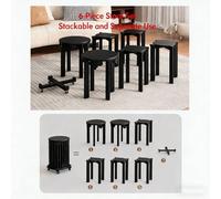 BK&MF Stackable Stools Set of 6, 6-in-1 Wood Round Nesting Stool, Dining Chairs Side Table with Wheels Coffee Table for Living Room Kitchen Bedroom Balcony,Black,Set of 6