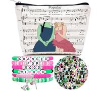 BKAYOLOF Elphaba and Glinda Themed Makeup Bag Set, Movie Stuff Including Comsmetic Bag, 50pcs Stickers, and 6pcs Friendship Bracelets for Friends Musical Gifts for Fans, Multicolor, Movie Themed