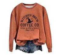 Bkazwe Witches Brew Halloween Sweatshirt for Women, Funny Cat Coffee Lover Crewneck Pullover, Oversized Long Sleeve Cute Spooky Sweater Top with Witch Cauldron Graphic, Fall Winter Jumper