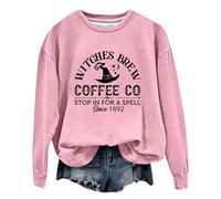 Bkazwe Witches Brew Halloween Sweatshirt for Women, Funny Cat Coffee Lover Crewneck Pullover, Oversized Long Sleeve Cute Spooky Sweater Top with Witch Cauldron Graphic, Fall Winter Jumper