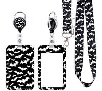 BKBKAAK Black Bat Lanyards for ID Badges, Gothic Name Tag Holder with Heavy Duty Retractable Reel Clip & Soft Neck Lanyard, Cool Bat Lanyard with Keychain for Women, Kids, Students