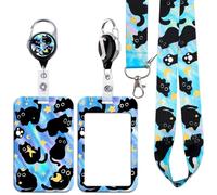 BKBKAAK Cat Badge Holder with Lanyard - Cute Cat Design ID Badge Reel with Metal Hook & Heavy Duty Retractable Reel Clip for Women, Kids, Teachers - Suitable for School, Office, Daily Use