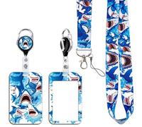 BKBKAAK Cool Lanyards with Id Badge Holder, Blue Retractable and Breakaway Lanyards with Name Tag Clip, Blue Shark Lanyard with Keychain for Kids Boy Men Women