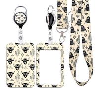 BKBKAAK Cow Pattern Lanyards for Id Badges, Heavy Duty Retractable Reel Clip for Name Tag & ID Cards, Stylish Badge Holder for Men, Boys, Teacher, Suitable for School, Office, or Work