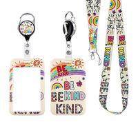 BKBKAAK Cute Be Kind Lanyard with Badge Holder and Retractable Reel Clip Kids Autism Rainbow Lanyards ID Name Card Holder for Keys Girls Women Teacher Lanyard for Work School Office