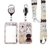 BKBKAAK Cute Dog Lanyard with ID Badge Holder and Retractable Badge Reel Clip Kawaii Grey Puppy Paw Lanyard for Keys, Girls, Kids, Preppy Animal Neck Strap