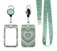 BKBKAAK Cute Green Heart Lanyard with ID Badge Holder Retractable Reel Clip Aesthetic Valentines Girls Women Lanyard with ID Card Holder for Keys Preppy Neck Lanyard for School Office