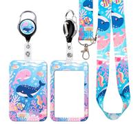 BKBKAAK Cute Ocean Themed Lanyard & ID Badge Holder, Heavy Duty Retractable Reel Clip and Name Tag Card Holder, Cute Dolphin, Whale & Sea Animal Design, Teachers Lanyard for Kids, Women, Girls