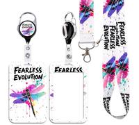 BKBKAAK Dragonfly Badge Holder with Heavy Duty Retractable Reel Clip & Lanyard - Metal Hook & ID Card Protector, Vibrant Fearless Evolution Design Name Tag for Women, Nurses, Teachers