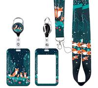 BKBKAAK Lanyards with Id Badge Holder, Fashion Vertical Badge Holder with Keychain, Night Fox Lanyard with Name Tag Clip for Women Teacher Nurse