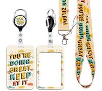BKBKAAK Quoto Badge Holder with Lanyard - Cute Motivational ID Card Protector, Heavy Duty Retractable Reel Clip & Metal Hook, Inspirational Lanyards for Women, Kids, Teachers in School & Office