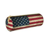 BKDODKS American Flag Print Leather Pencil Case for Men Women Lightweight Zipper Pencil Case, White, Taglia Unica