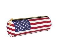 BKDODKS American Flag Print Leather Pencil Case for Men Women Lightweight Zipper Pencil Case, White, Taglia Unica