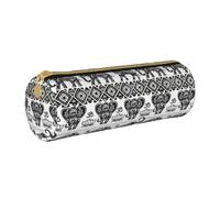 BKDODKS Bohemian Elephant Pattern Print Adults Leather Pencil Case Pouch Men Women Pencil Pouch with Zipper Lightweight