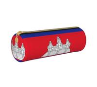 BKDODKS Cambodia Flag Print Leather Pencil Case for Adults Unisex Zipper Lightweight, White, Taglia Unica