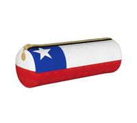 BKDODKS Chile Flag Print Leather Pencil Case for Adults Unisex Zipper Lightweight, White, Taglia Unica