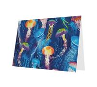 BKDODKS - Colorful jellyfish print greeting card set, 4 x 6 inches, versatile Christmas cards, birthday note cards