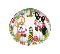 BKDODKS Corgi Hawaiian Tropical Summer Pineapple Print Shower Cap For Women Lightweight Reusable Softdouble Waterproof Layers Leakproof., Black